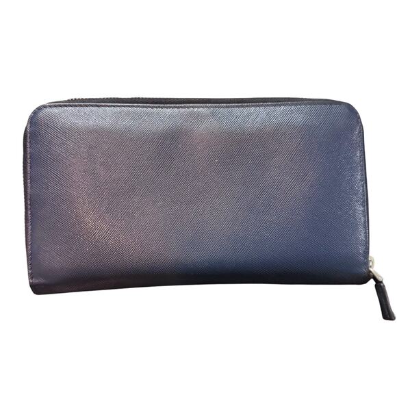 Auth Prada Blue Saffiano Leather Organizer Wallet Large - Picture 1 of 16